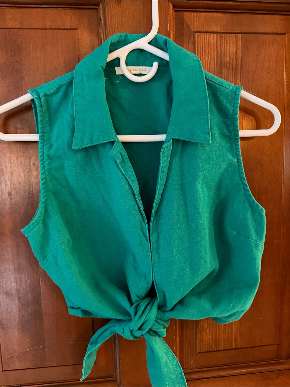 Copper Key Teal Tie-Front Sleeveless Crop Top